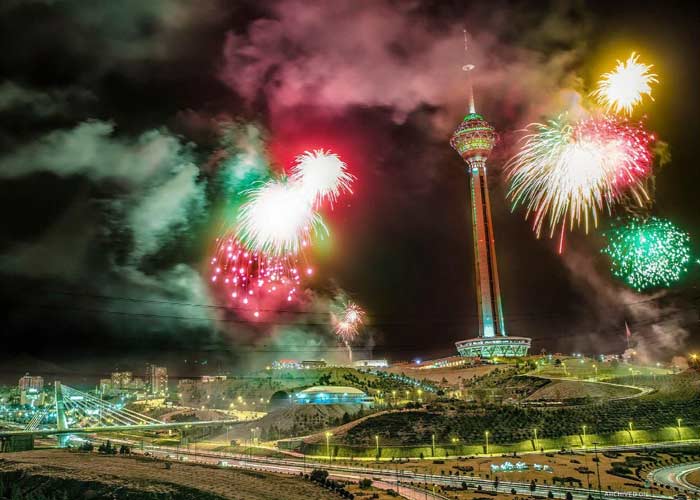 Fire works on Milad Tower in Tehran - HotelOneClick