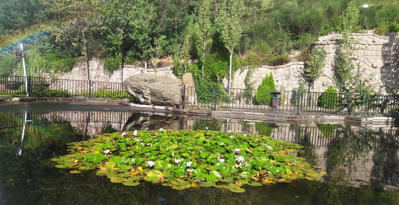 beautiful artificial lake in Tehran waterfall park